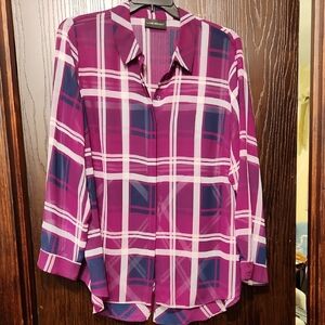 Lane Bryant Pink & Blue Notched Collar Button Down Shirt